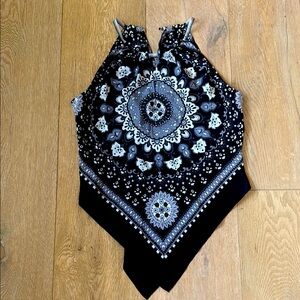 Robert Graham Black White Gray Silk Floral Print Top Western 90's